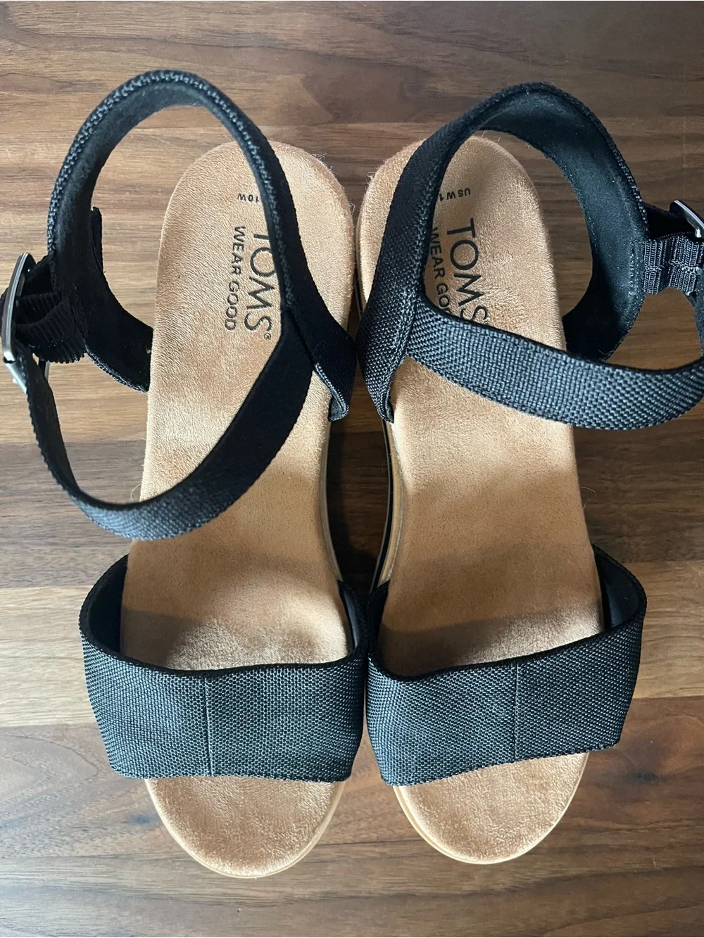 Toms Black Platform Sandals with Buckle Strap